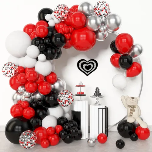 Miniatura 29 de Amandir Kit de guirnalda de arco de globos rosa y blanco de diferentes tamaños de 18, 12, 10 y 5 pulgadas, globos de látex metálico con confeti