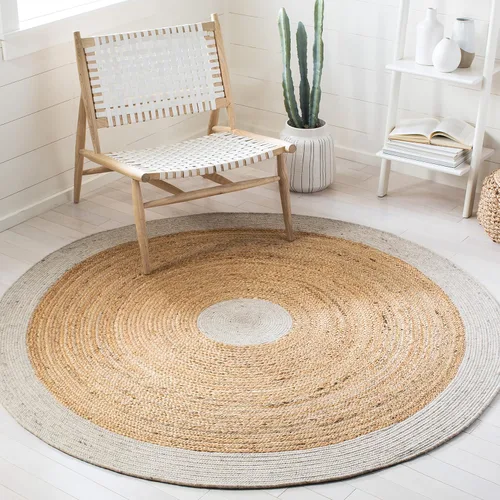 SAFAVIEH Braided Collection BRD910B - Alfombra redonda de yute reversible de 3 pies, color beige y natural, hecha a mano