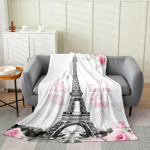 Miniatura 14 de Feelyou Manta de felpa de la Torre Eiffel con purpurina, color azul, morado, pastel, para todas las estaciones, manta de cama para niños, manta