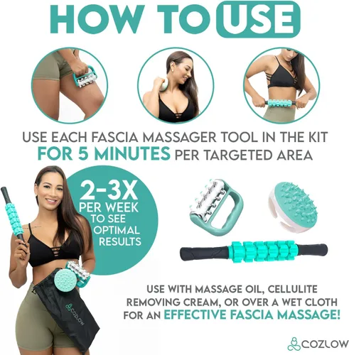 Miniatura 5 de COZLOW Kit de rodillos de fascia 3 en 1, ayuda a reducir la apariencia de la celulitis, ayuda a aumentar la circulación y reafirma la piel