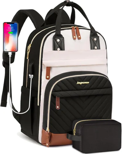 Miniatura 11 de Mochila para laptop para mujer, mochila de viaje de trabajo de 15.6 pulgadas con cargador USB, mochila universitaria impermeable, mochila
