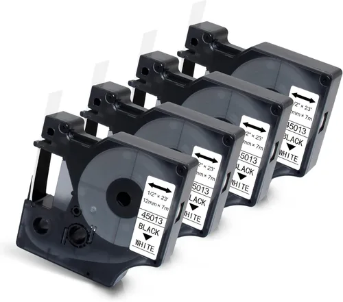 Miniatura 13 de Paquete de 4 recambios para rotuladora Dymo D1, negro sobre transparente 45010 S0720500, 1/2 pulgada x 23 pies cinta de etiquetas transparente D1