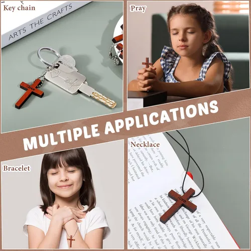 Miniatura 4 de Yinkin 100 dijes de cruz de madera pequeña de 4 estilos para hacer joyas, regalos cristianos, regalos cristianos, colgante rústico de madera maciza