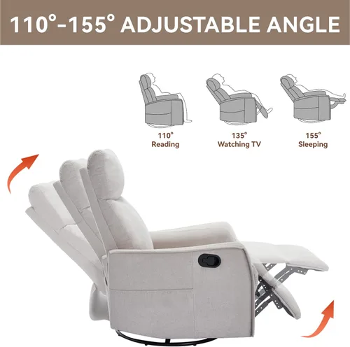 Miniatura 5 de Recliner Chair, Swivel Fabric Massage Rocker Recliner Chair for Adults, Manual Nursery Chair Glider Recliner with Massage and Heat for Living Room