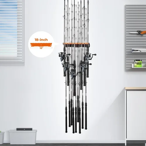 Miniatura 8 de KastKing V15HD Soporte vertical para caña de pescar resistente – Soporte para caña de pescar montado en la pared, almacena 15 cañas grandes o combos