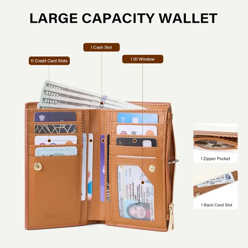 Miniatura 3 de CLUCI Cartera RFID para mujer de cuero PU pequeña, cartera de mujer con bloqueo, cartera de señoras con bolsillo para tarjetas de crédito, Beige
