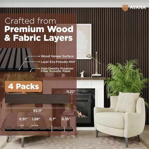 Miniatura 4 de Avana Paneles de pared de madera acústica – Paneles de 93.2 x 11.25 pulgadas – Se adapta a diseños de 94 x 12 pulgadas – Paneles acústicos de nogal