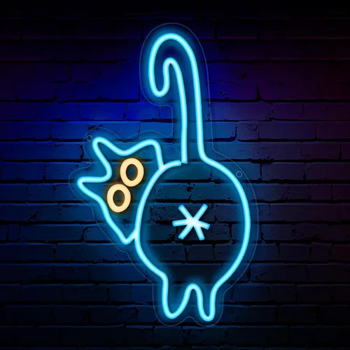 Retisee Letrero de neón de gato con brillo ajustable, interruptor USB, decoración de pared, adorable letrero de neón para dormitorio, zoológico,