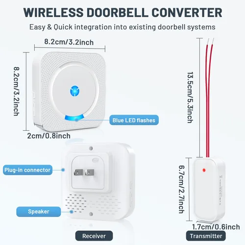Miniatura 5 de Extensor de timbre inalámbrico con receptor para timbre con cable existente, convertir timbre con cable en timbre de puerta inalámbrico, rango