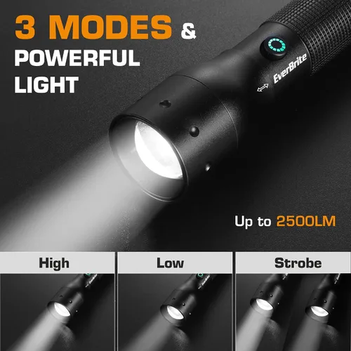 Miniatura 2 de EverBrite Linterna EDC de 2500LM recargable, luz LED súper brillante con función de memoria, indicador de encendido y 3 modos de luz, una potente
