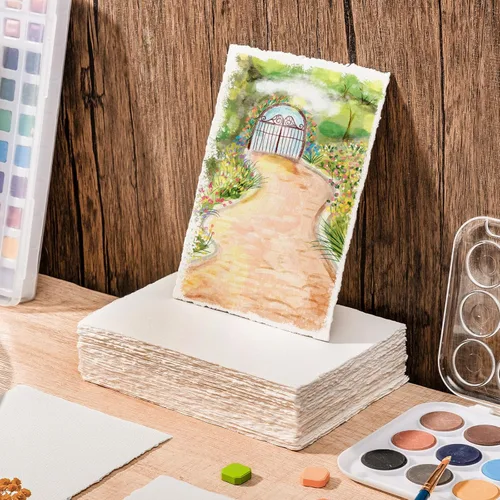 Miniatura 6 de 100 Hojas de Papel para Acuarela 5 x 7 Pulgadas, 300 GSM Papel con Bordes Rugosos Papel Texturizado Hecho a Mano para Acuarelas, Invitaciones