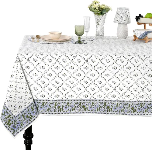 Miniatura 62 de Ridhi - Mantel cuadrado 100% algodón con estampado en bloque, lavable, para Halloween, Acción de Gracias, Navidad, fiestas, bodas, decoración