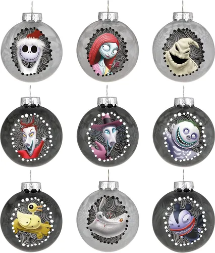 Hallmark Keepsake Adornos de Navidad 2023, Disney Tim Burton, The Nightmare Before Christmas Halloween Town, adorno de cristal, juego de 9, regalos