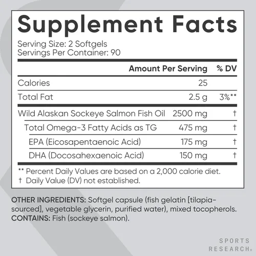 Miniatura 5 de Sports Research® Aceite de Salmón - Origen Único de Salmón Sockeye Salvaje de Alaska 2500 mg por Porción con Ácidos Grasos EPA y DHA Certificado