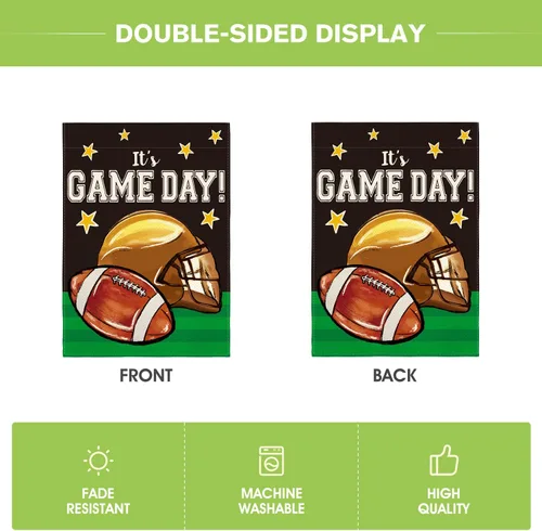 Miniatura 6 de AVOIN colorlife Bandera de jardín de fútbol con texto en inglés «It's Game Day» de doble cara, bandera para exteriores con texto en inglés «It's