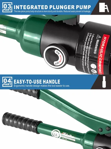 Miniatura 5 de Herramienta de Crimpado Hidráulica - Fuerza de Crimpado de 12T, 9 Pares de Troqueles (8AWG-4/0AWG) - Crimpador de Cable de Batería con Alto Poder