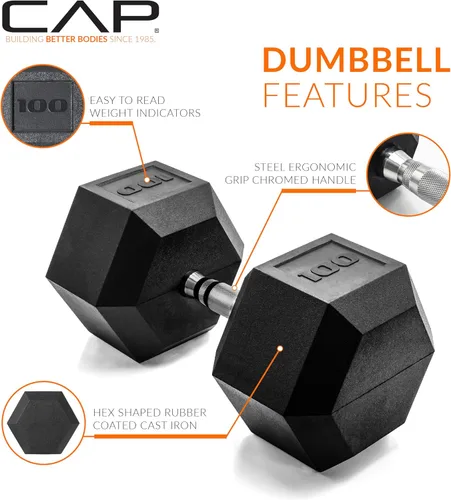 Miniatura 3 de CAP Barbell Peso de la mancuerna hexagonal recubierta, individual, 10-120 libras, múltiples opciones