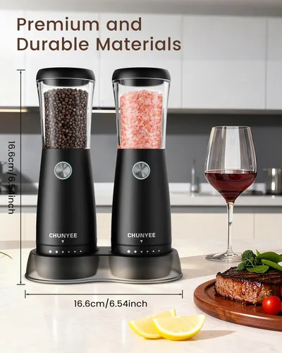 Miniatura 7 de Electric Salt and Pepper Grinder Set - Automatic Stainless Steel Rechargeable Salt and Pepper Grinder Set with Storage Base, Large Capacity, LED