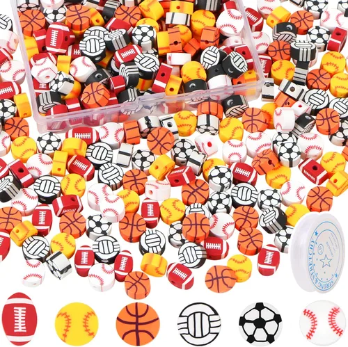 300 cuentas de bolas deportivas para hacer joyas, cuentas de arcilla polimérica deportiva a granel, béisbol, baloncesto, fútbol, voleibol, softbol,