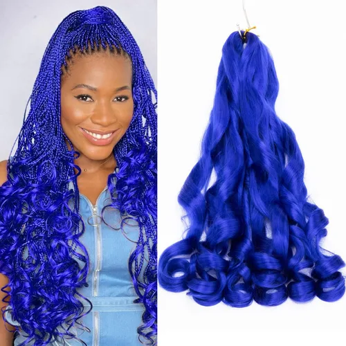 Miniatura 8 de Paquete de 8 paquetes de cabello trenzado francés, 18 pulgadas, cabello de ganchillo en espiral ondulado suelto para mujeres negras, preestirado