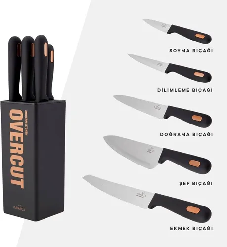Karaca Overcut Juego de cuchillos de 6 piezas, acero, cuchillo de cocina, fácil de limpiar, diseño elegante, juego de cuchillos afilados, práctico y
