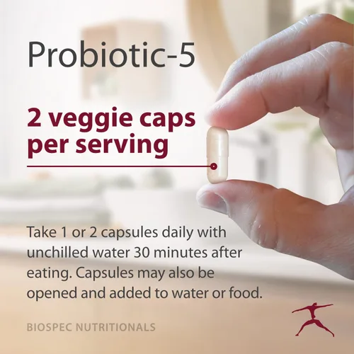 Miniatura 4 de BIOSPEC NUTRITIONALS Probiotic-5 - Complejo probiótico de amplio espectro con 5 mil millones de microorganismos y 5 cepas únicas por cápsula