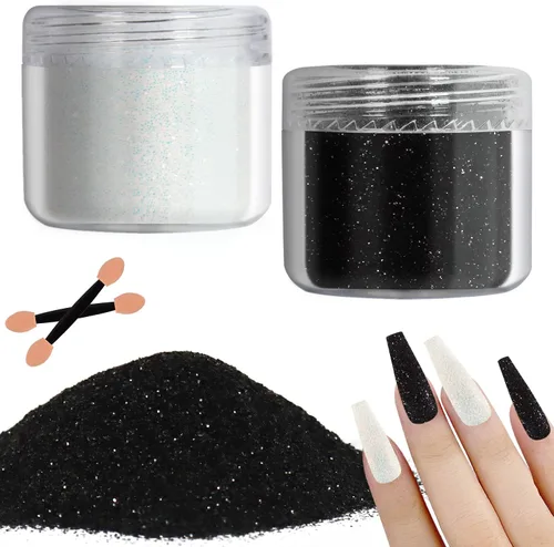 Allstarry Polvo de purpurina de uñas de 2 colores, polvo de arena blanca y negra, efecto de azúcar, capa de caramelo, festival, bricolaje,
