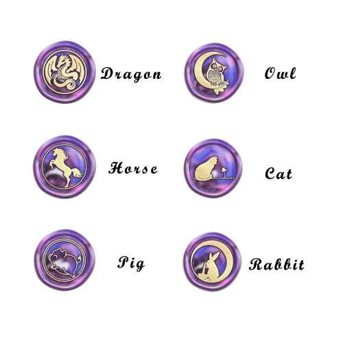 Miniatura 2 de Juego de sellos de cera, 6 piezas de sellos de cera de animales, sello de sello de dragón y gato, búho, sello vintage personalizado