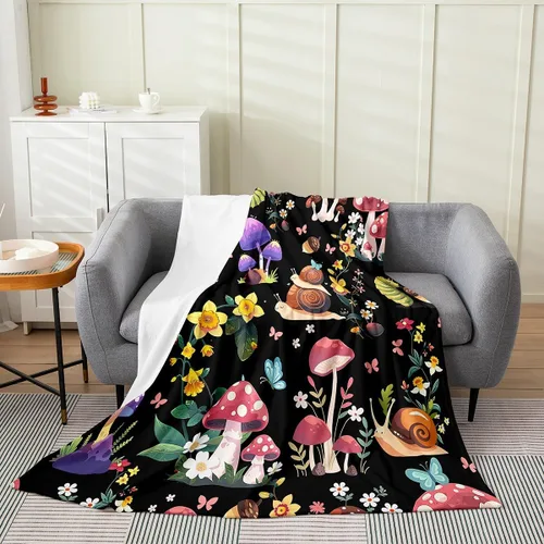 Miniatura 15 de jejeloiu Cute Mushroom Decor Plush Throw Blanket, For Kids Boys Girls 40"x50" Botanical Plants All Season,Bed Blanket Cartoon Mushrooms Flannel