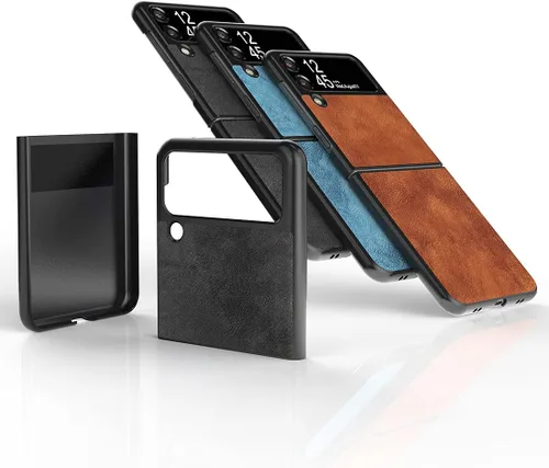 Miniatura 6 de Foluu Funda para Samsung Galaxy Z Flip 3 5G, Galaxy Z Flip 3 5G, piel sintética + carcasa de policarbonato duro ultra fina y duradera funda