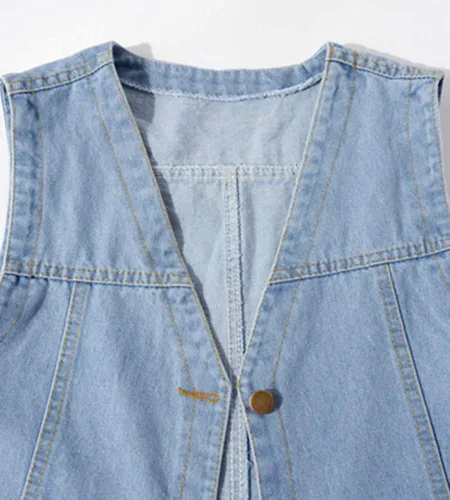 Miniatura 5 de Ladyful Chaleco de mezclilla sin mangas con cuello en V y botones para mujer