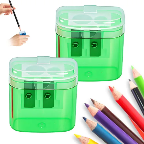 Miniatura 12 de Sacapuntas con tapa, sacapuntas manual de mano de doble agujeros para lápices estándar y jumbo, sacapuntas compacto y lindo para niños, adultos