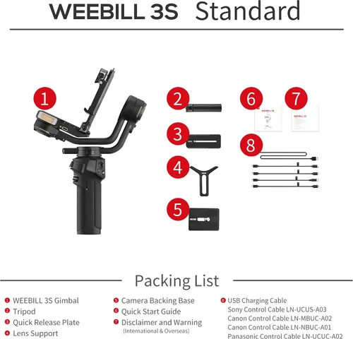 Miniatura 8 de ZHIYUN Weebill 3S [Oficial] Estabilizador de cardán para cámara DSLR y sin espejo Canon/Nikon/Sony/Panasonic/Fujifilm, luz de relleno, disparo