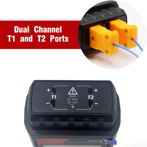 Miniatura 5 de Termómetro de termopar digital de doble canal tipo K/J -328 ~ 2501℉ Medidor de temperatura HVAC con 4 sondas de termopar tipo k, alarma