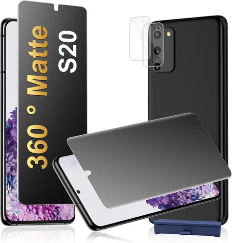 [Paquete de 2+2] Protector de pantalla de privacidad mate de 4 vías de 360° para Samsung Galaxy S20 con protector de lente de cámara, compatible con