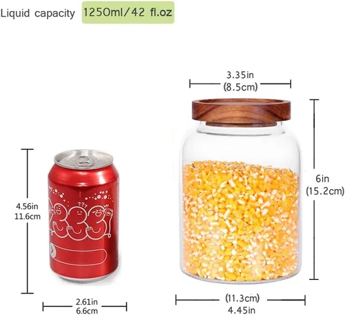 Miniatura 2 de Frascos de almacenamiento de vidrio con tapas herméticas, juego de 2 de 42 onzas líquidas (1250ml) recipiente para café con tapa de madera
