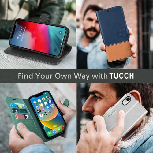 Miniatura 9 de TUCCH Funda tipo cartera para iPhone XR, función atril con bloqueo RFID, ranura para tarjetas de crédito, de piel sintética, con carga inalámbrica
