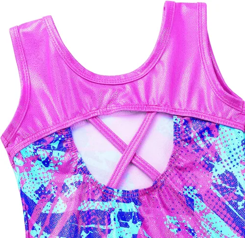 Miniatura 4 de TFJH E Leotardos de gimnasia para niñas, ropa de ballet para práctica, espalda cruzada, de una pieza, 3-12 años