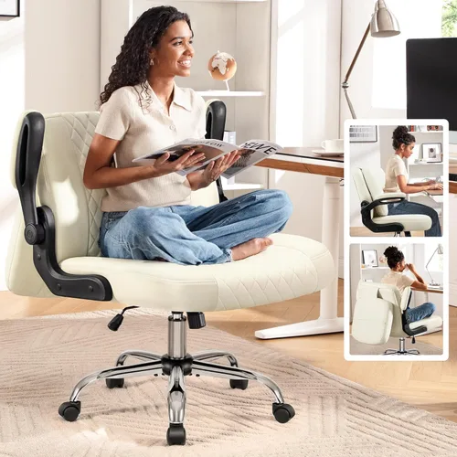 Silla de oficina Criss Cross con respaldo abatible 2 en 1 – Silla ergonómica de cuero PU para sentarse en el suelo, altura ajustable, giro de 360° y
