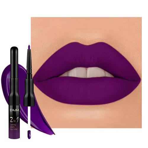 Miniatura 19 de 3 piezas 2 en 1 Set de delineador y lápiz labial líquido de color negro oscuro, púrpura y azul real para mujeres, tinte labial de larga duración, a