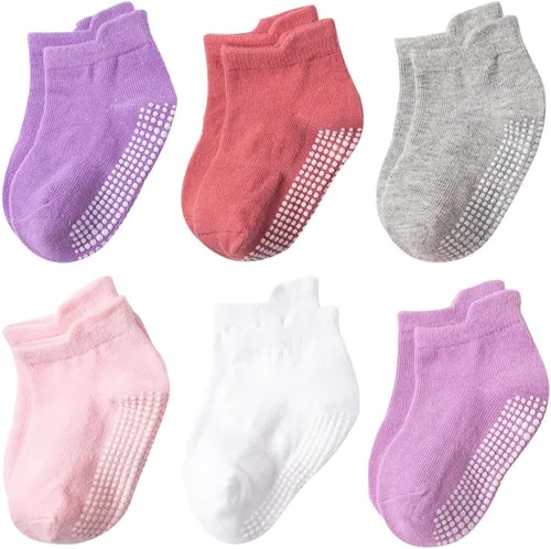 Miniatura 6 de Calcetines tobilleros antideslizantes con agarres, calcetines elásticos para bebés, para niños y niñas, recién nacidos, 6 pares de 1 a 3 años