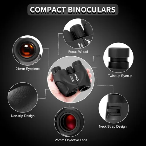 Miniatura 2 de Binoculares compactos de 6 x 25, mini bolsillo pequeño tamaño portátil 9.5 ° campo de visión gran angular de 0.827 in, ocular grande, gafas ED
