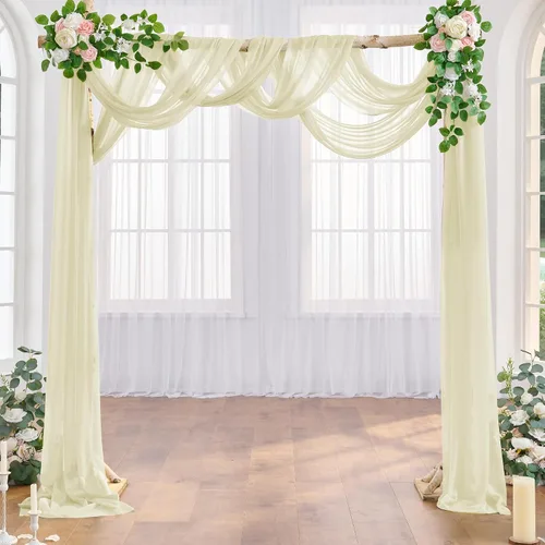 Miniatura 23 de gogoparti Tela drapeada para arco de boda, cortinas de arco burdeos, cortina de telón de fondo transparente para ceremonias, fiestas, cabinas