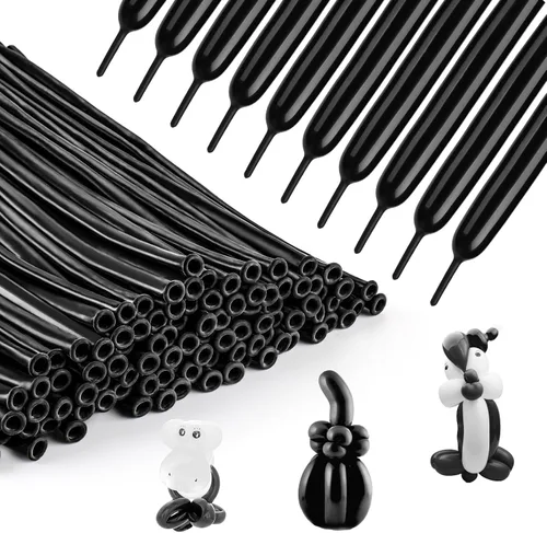 100 unidades de 260 globos negros largos para guirnalda de globos, engrosados, de látex delgado, para modelar animales, torsión, Halloween, Navidad,