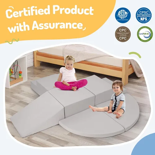 Miniatura 6 de Rinnebbit Bloques de escalada de espuma de 6 piezas para niños pequeños, juego de espuma suave para escalar y gatear, funda lavable a máquina