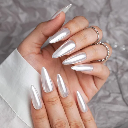 Miniatura 2 de Pretty Diva Polvo de Uñas Cromadas Blancas - 0.3g Efecto Espejo Super Brillante Polvo Cromado de Luz Lunar Blanca para Manicura Pigmento, Amigable
