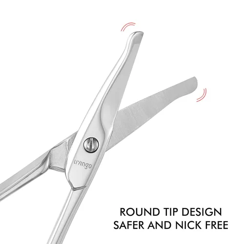 Miniatura 3 de LIVINGO Tijeras de pelo nasal curvadas y redondeadas de 3.75", de acero inoxidable premium con seguridad, hojas pequeñas para manicura, cutícula