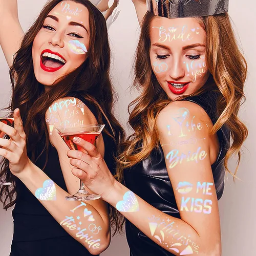 Miniatura 7 de Tatuajes temporales de despedida de soltera para mujeres, niñas, hombres y adultos, más de 56 + calcomanías de tatuaje falsas metálicas iridiscentes