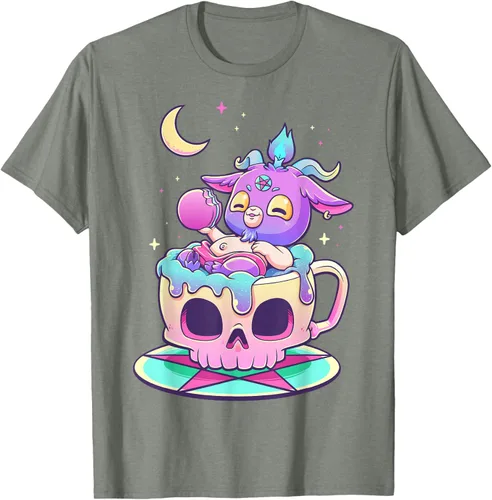 Miniatura 73 de Kawaii Pastel Goth Cute espeluznante Pentáculo Baphomet - Camiseta de cabra, Negro