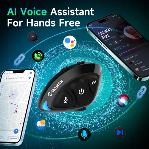 Miniatura 6 de Moman - Auriculares para casco de motocicleta, altavoz y micrófono de casco de motocicleta RS-S con estéreo de alta fidelidad, radio FM, voz AI